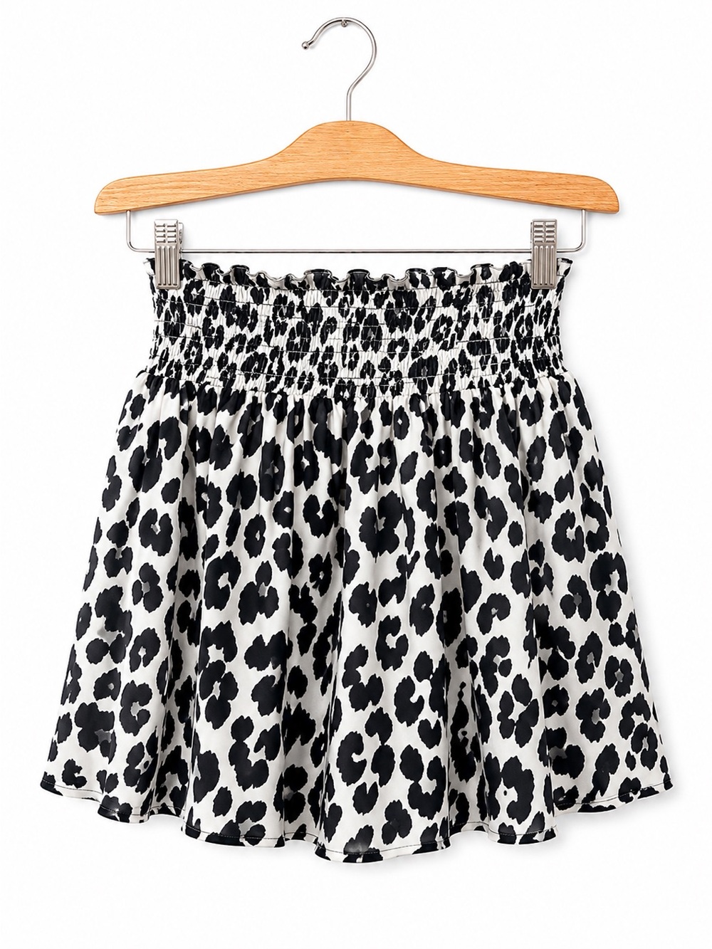 H&M Girls Leopard Print Smocked Skater Skirt Black White Size 4 Animal Print